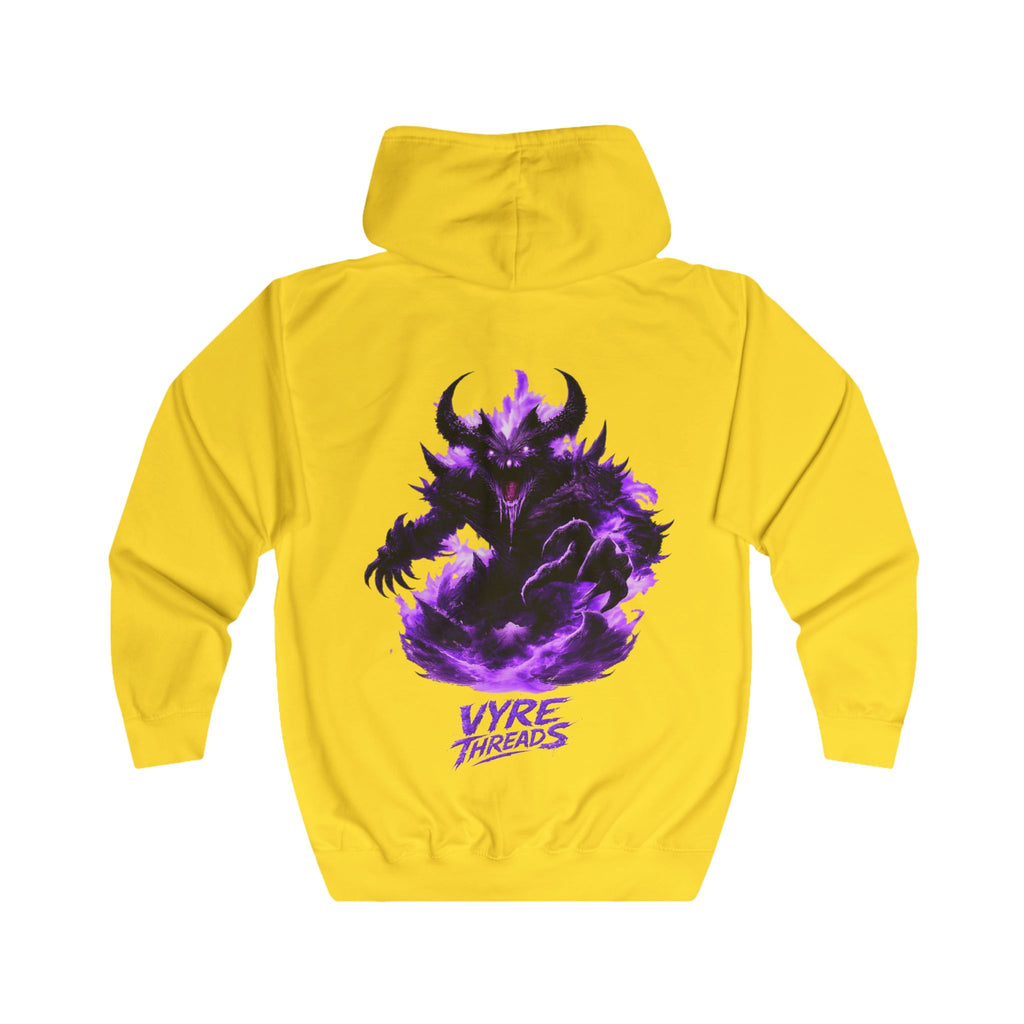 Vyre Threads Demon Zip Hoodie — Purple Flame Graphic Full-Zip Hoodie