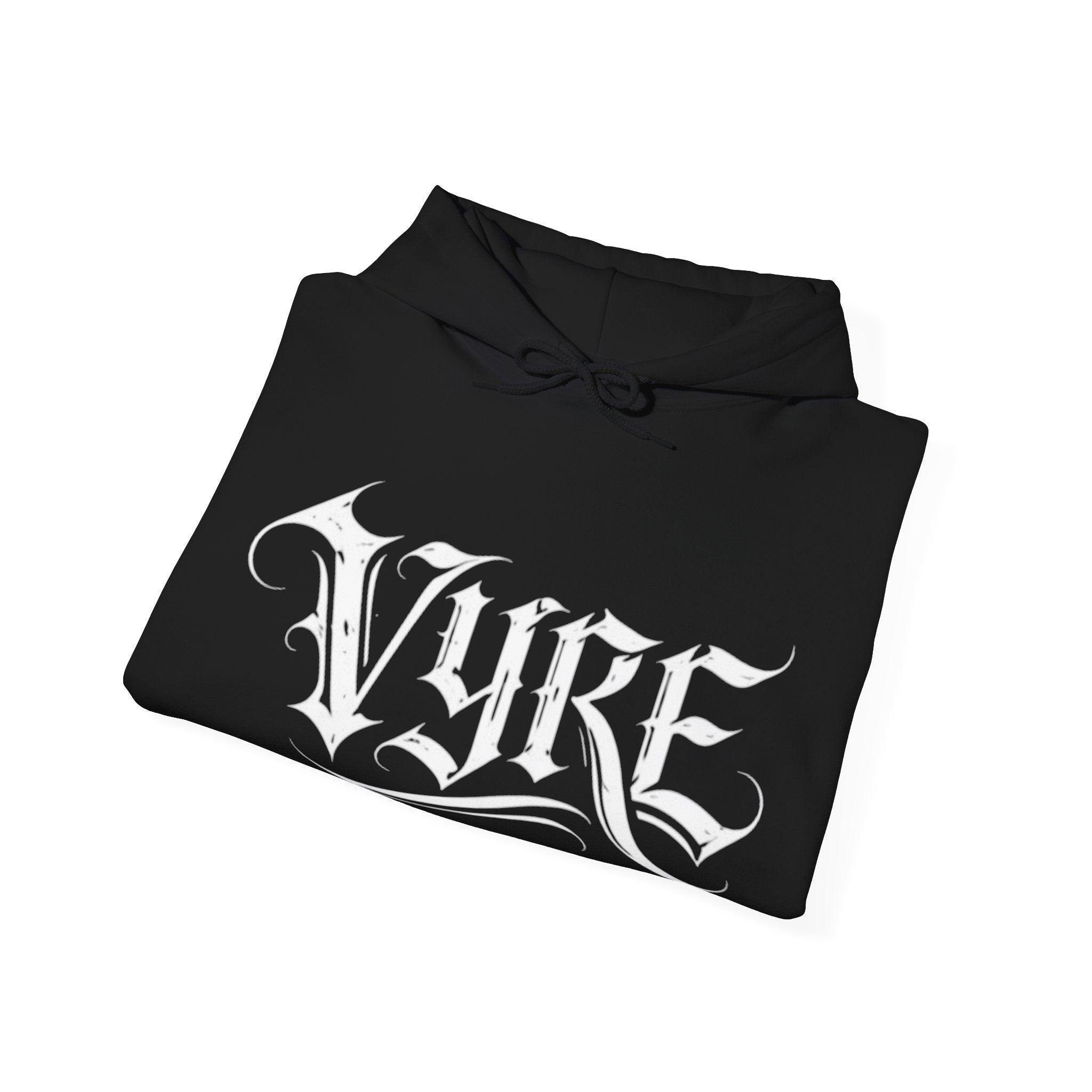 Vyre Gothic Script Hoodie — Black Graphic Hooded Sweatshirt