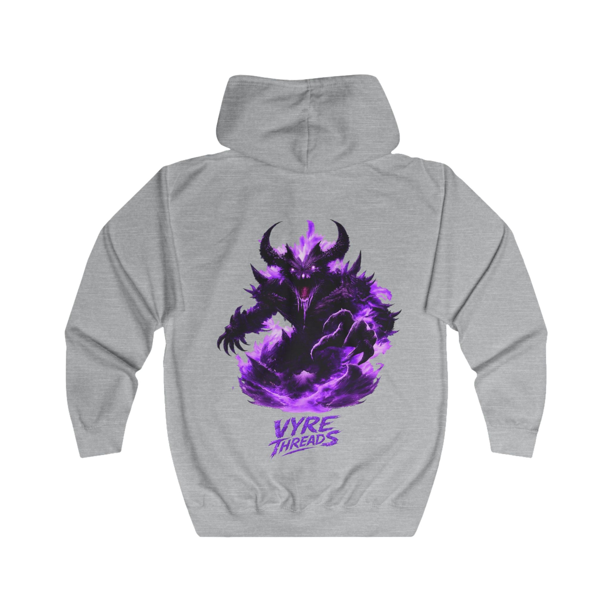 Vyre Threads Demon Zip Hoodie — Purple Flame Graphic Full-Zip Hoodie