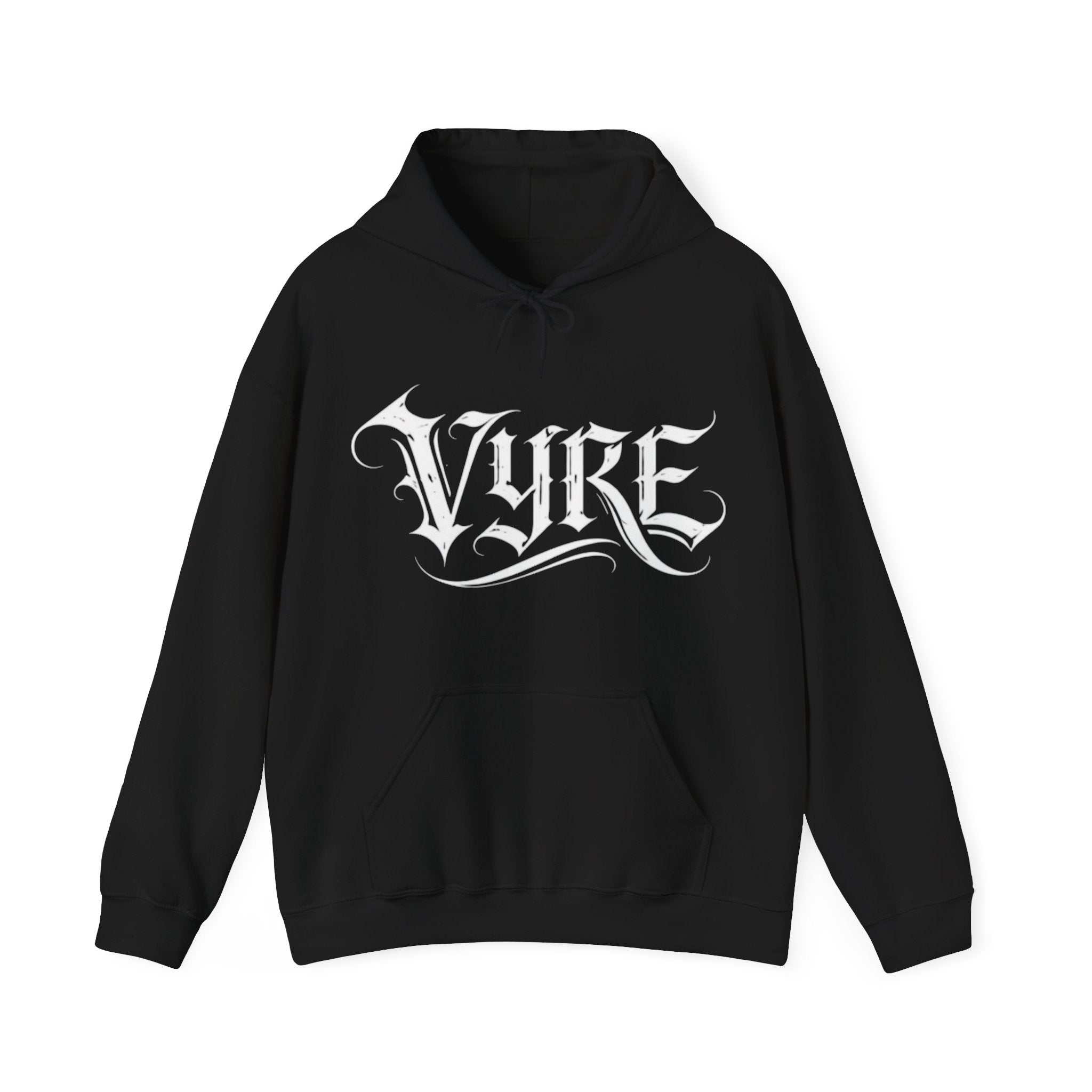Vyre Gothic Script Hoodie — Black Graphic Hooded Sweatshirt
