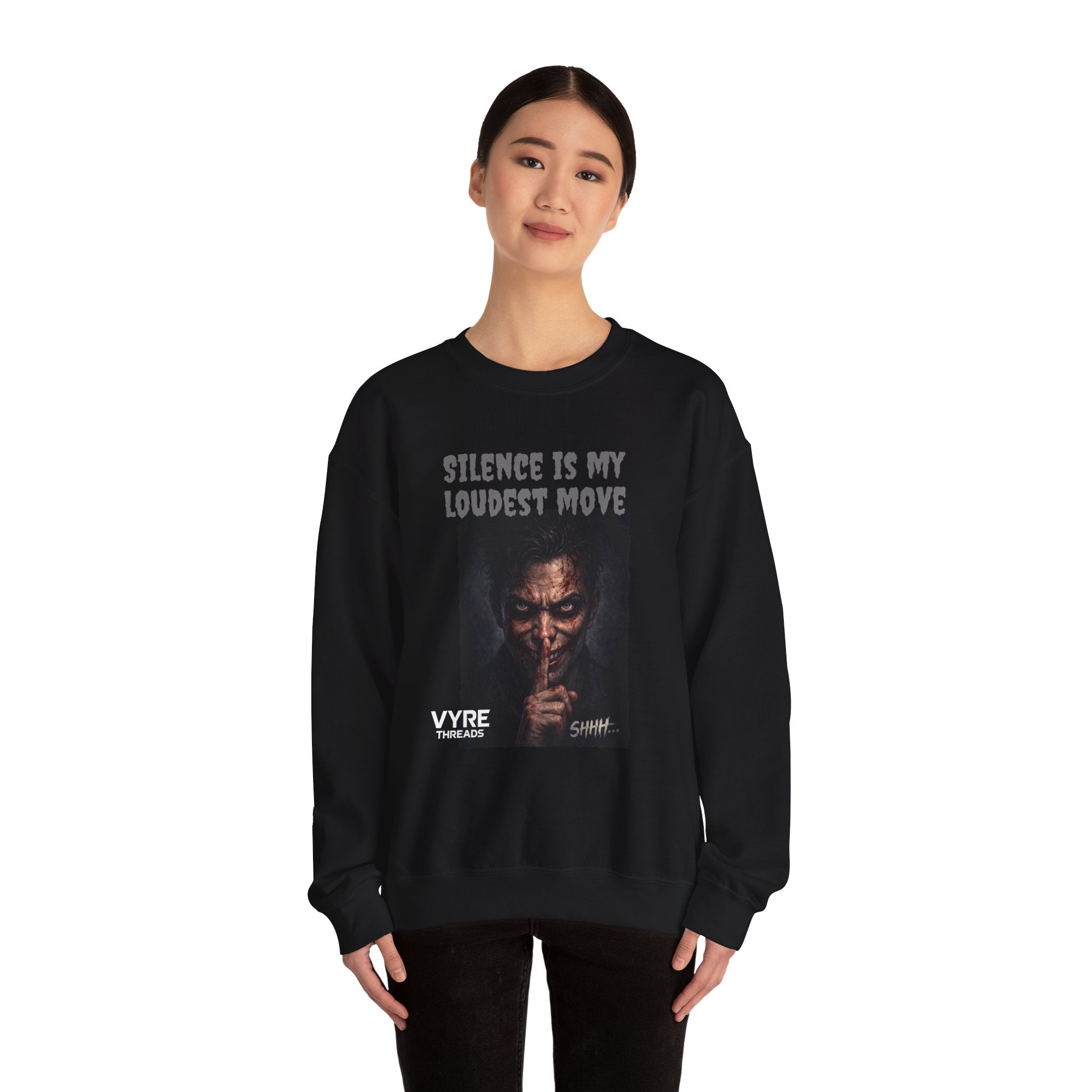 Crewneck Sweatshirt — "Silence Is My Loudest Move" Dark Joker Graphic