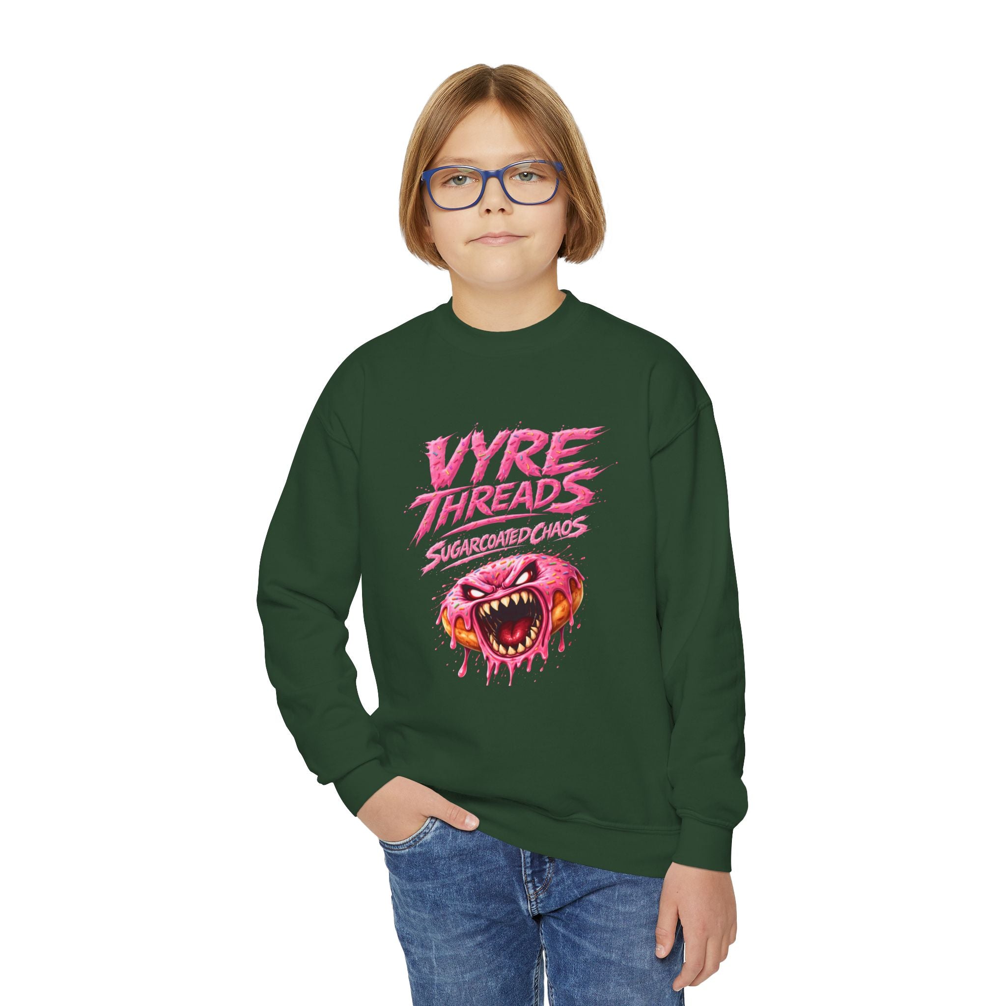 Vyre Threads Youth Crewneck Sweatshirt — Graphic Pink Monster Logo