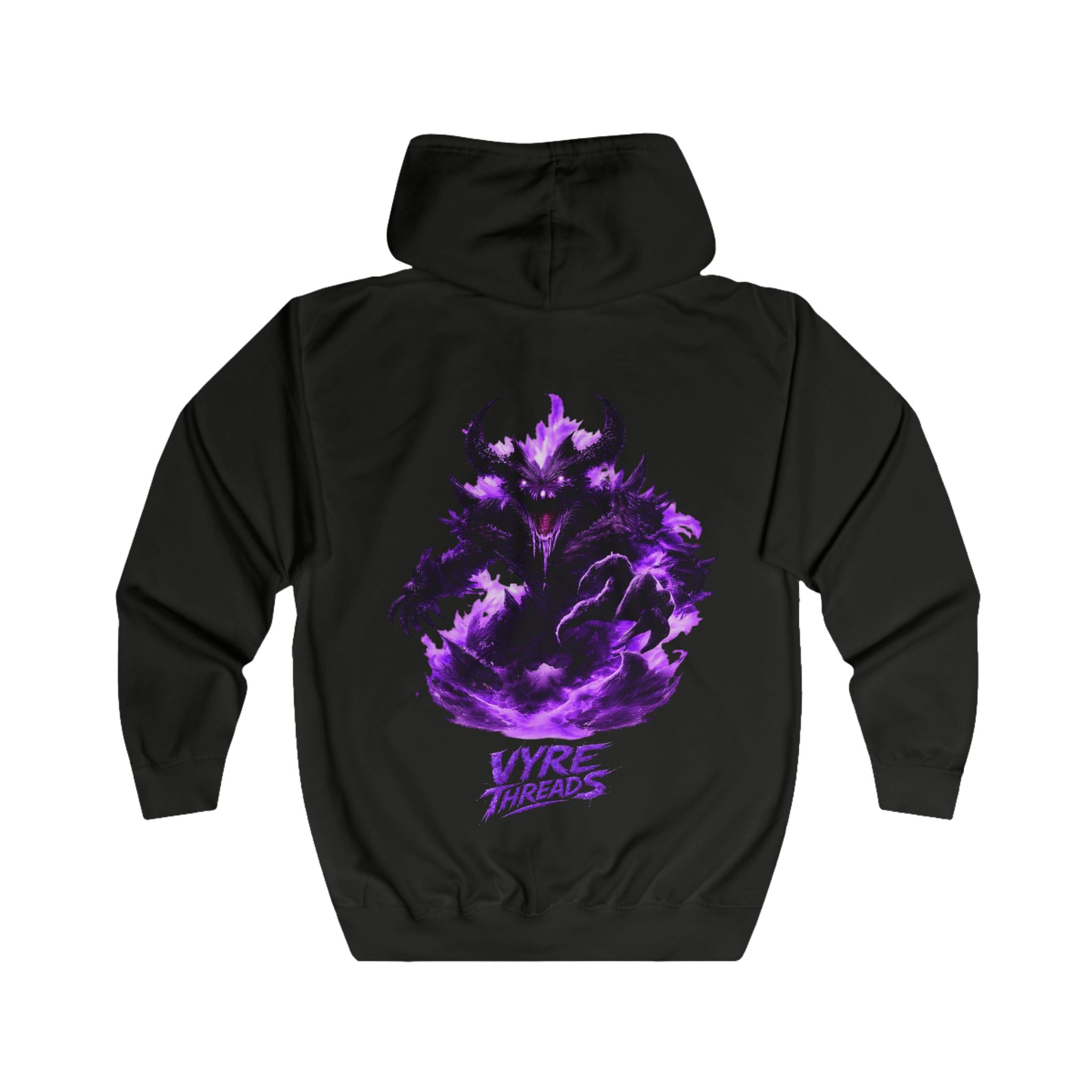 Vyre Threads Demon Zip Hoodie — Purple Flame Graphic Full-Zip Hoodie