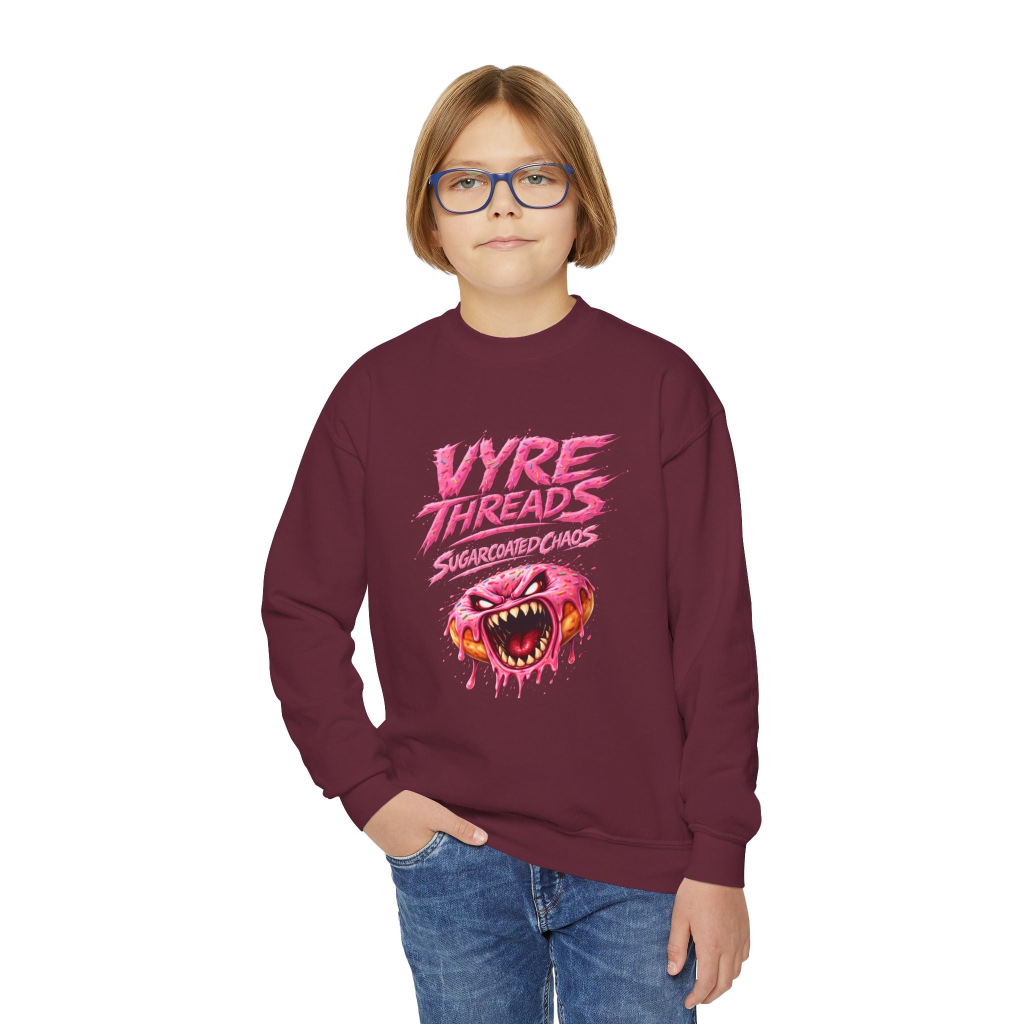 Vyre Threads Youth Crewneck Sweatshirt — Graphic Pink Monster Logo