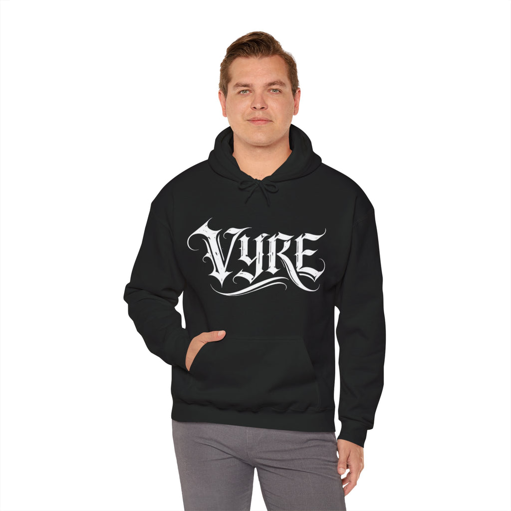Vyre Gothic Script Hoodie — Black Graphic Hooded Sweatshirt