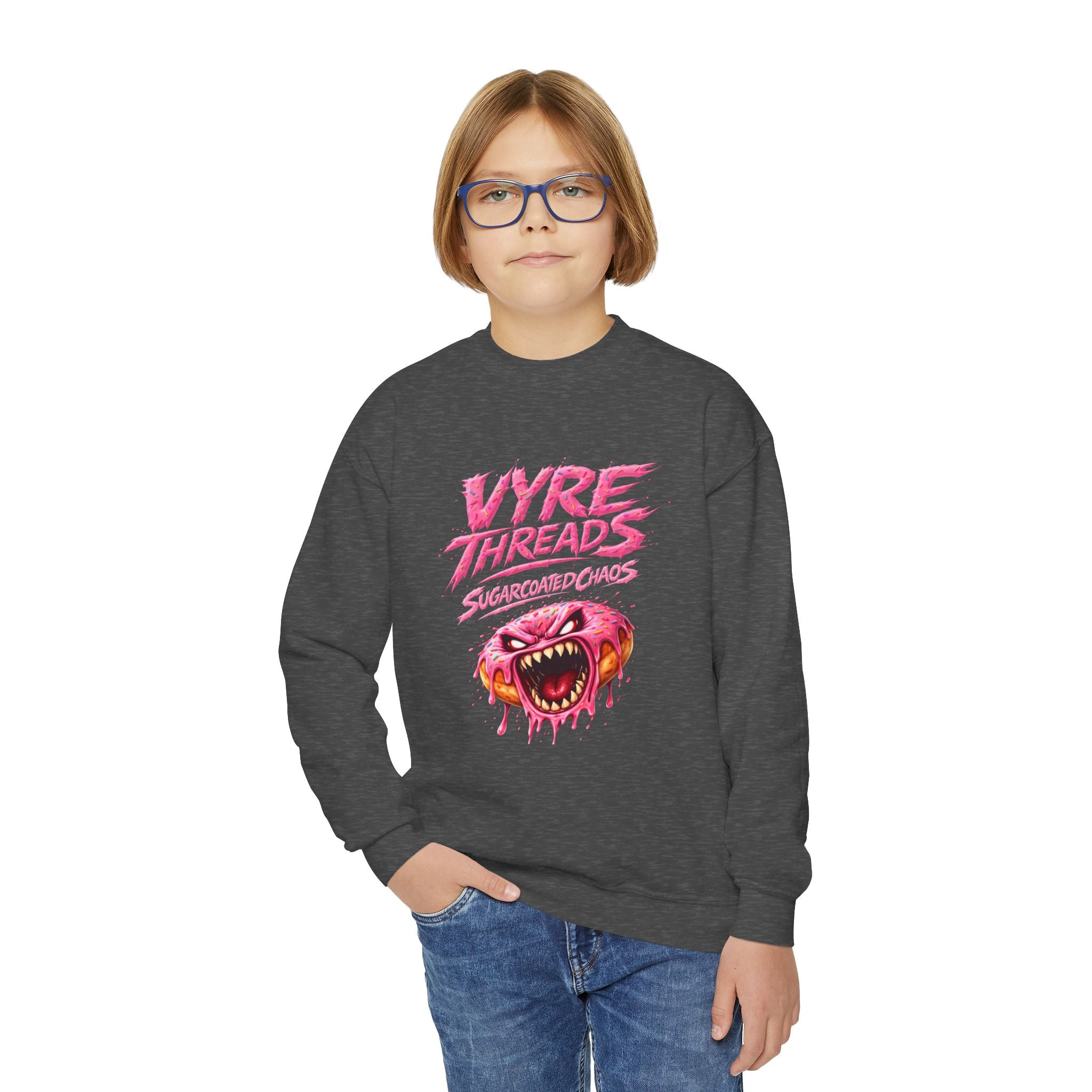 Vyre Threads Youth Crewneck Sweatshirt — Graphic Pink Monster Logo
